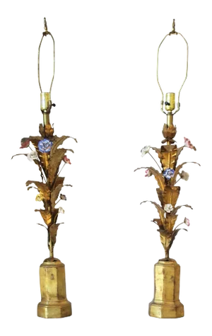Italian Gold Gilt Tole Table Lamps - a Pair