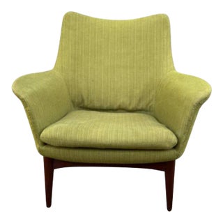 Hans Olsen for Bramin Teak Frame Moss Green Upholstered Lounge Chair 1950s For Sale