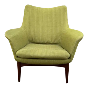 Hans Olsen for Bramin Teak Frame Moss Green Upholstered Lounge Chair 1950s