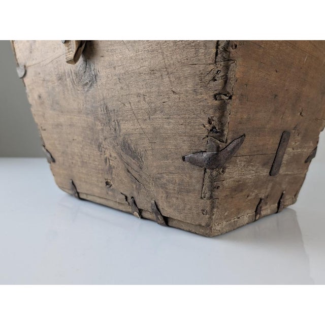 Antique Wabi-Sabi Wooden Log Basket with Wrought Iron Fittings For Sale - Image 15 of 18