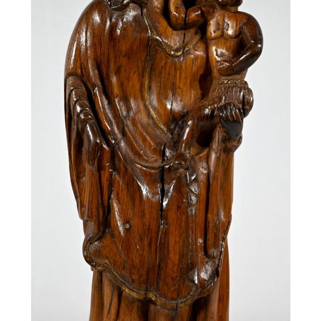 Olive Wood Virgin & Child Sculpture, Late 19th Century For Sale - Image 7 of 16