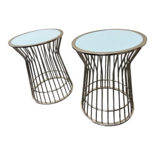 Metal Cage Side Tables White Frosted Glass Tops For Sale