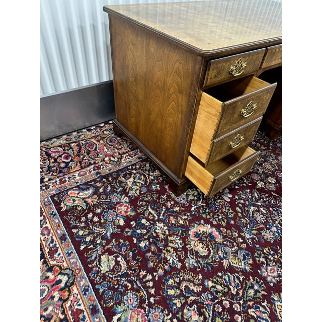 Brown 1960s Baker Furniture Burled Walnut Veneer Desk With Hanging File Folder Drawers For Sale - Image 8 of 11