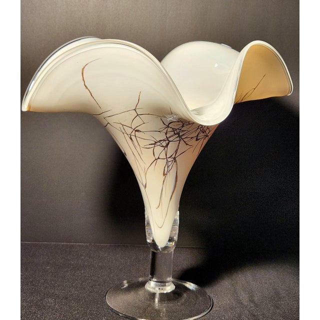 1990s Józefina Art Glass Atelier Abstract Veined Pedestal Vase For Sale In Greensboro - Image 6 of 6