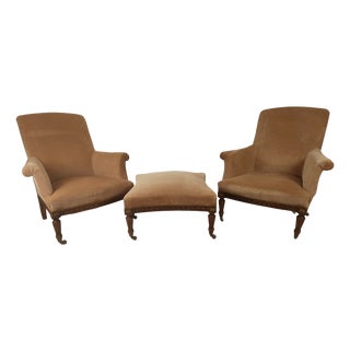 Louis XVI Style Lounge Chairs and Ottoman, Set of 3 For Sale