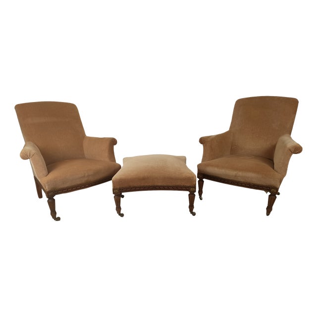 Louis XVI Style Lounge Chairs and Ottoman, Set of 3 For Sale