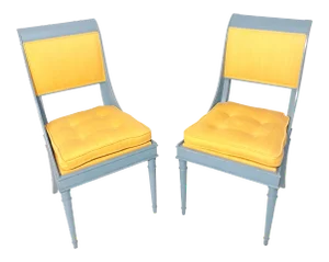 Late 20th Century Style 800 Light Blue Upholstered Chairs - a Pair