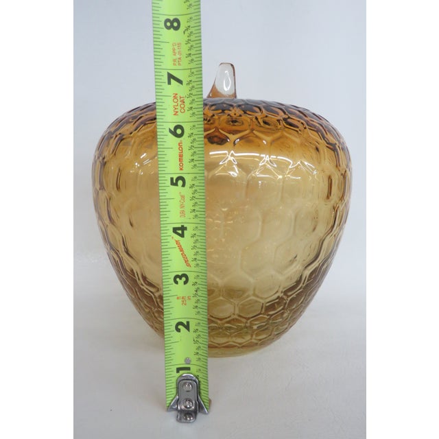 Amber Glass Apple Sculpture Large Mid Century Modern Honeycomb Pattern 5086b For Sale - Image 9 of 11
