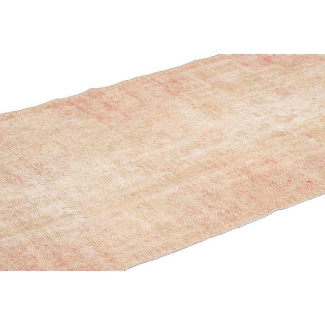 Textile Vintage Turkish Shabby Chic Beige and Pink Handmade Geometric Wool Runner For Sale - Image 7 of 10