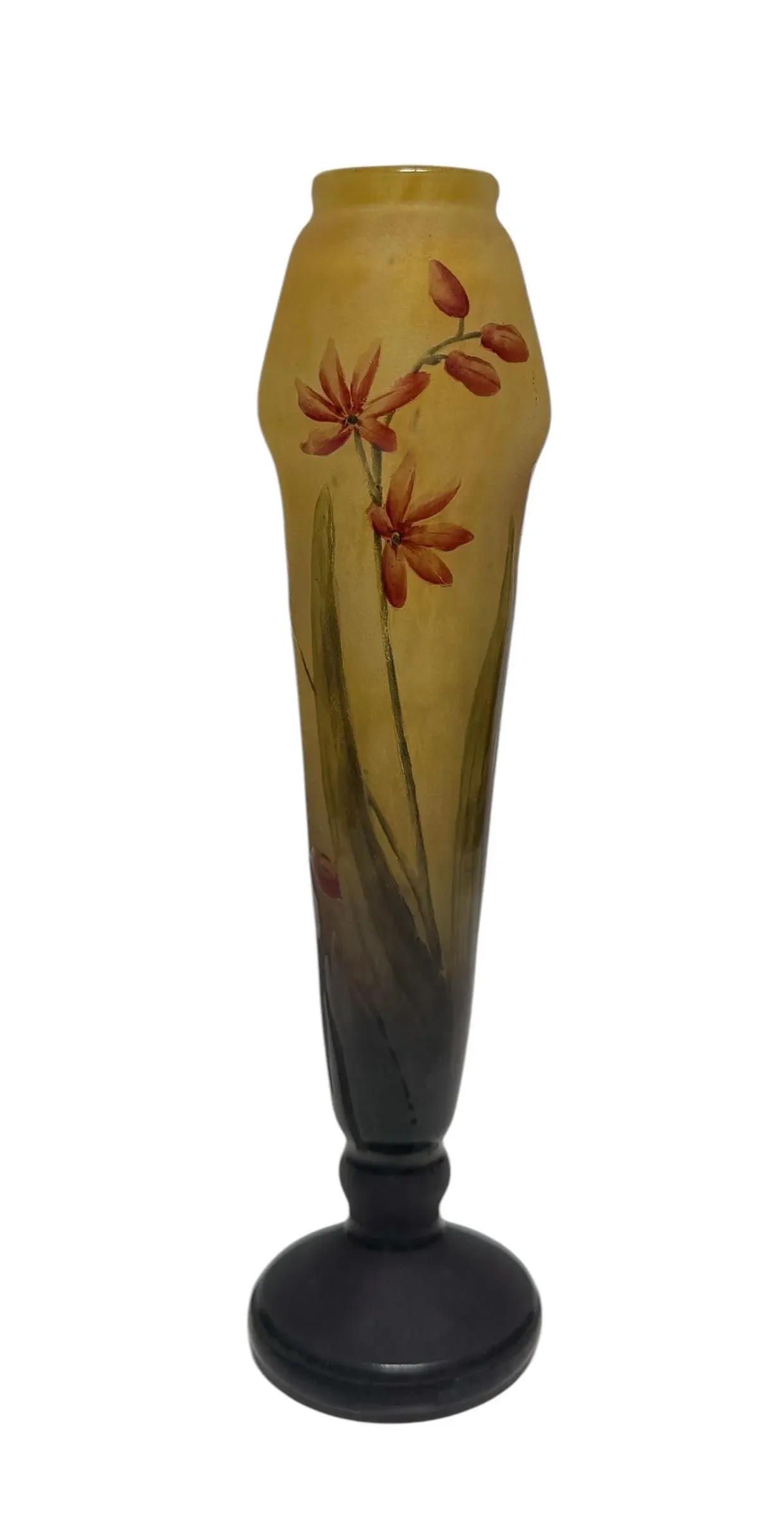 Antique Daum Nancy Art Nouveau Cameo Glass Vase W Flowers | Chairish
