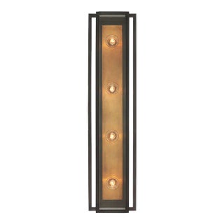 Ian K. Fowler for Visual Comfort Signature Halle 30" Vanity Light in Bronze and Hand-Rubbed Antique Brass with Clear Glass For Sale