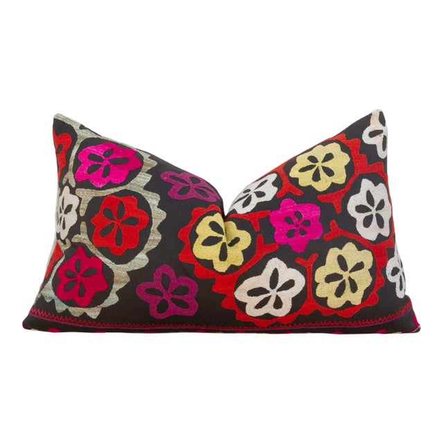 Deep Rose Suzani Lumbar Pillow For Sale