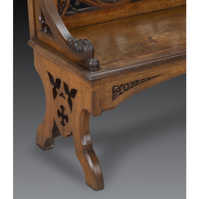 Mid 19th Century Large English Oak Hall Bench, 1840s For Sale - Image 5 of 12