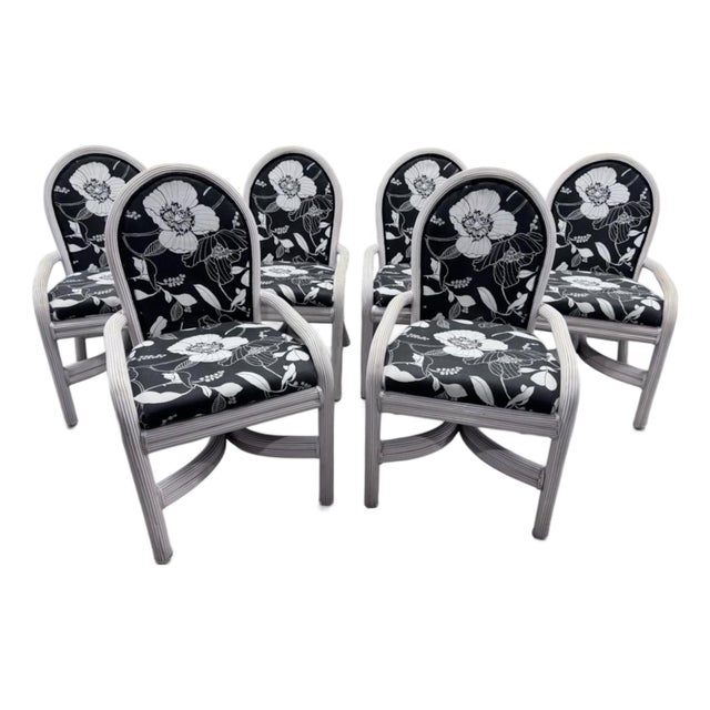 Set of 6 Pencil Reed Rattan Dining Chairs After Gabriella Crespi For Sale
