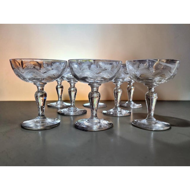 Art Deco Engraved Glass Champagne Coupes from Meisenthal, 1930s, Set of 8 For Sale - Image 14 of 14