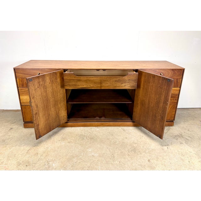 Mid Century Modern Pecan Wood & Cane Credenza by Kaufman of Collingwood For Sale - Image 9 of 12