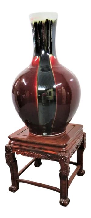 Palace Size Chinese Porcelain Vase on Rosewood Stand