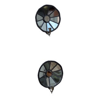 Vintage Sun Mirror Sconces in Pewter by Klöva Hallar, Set of 2 For Sale