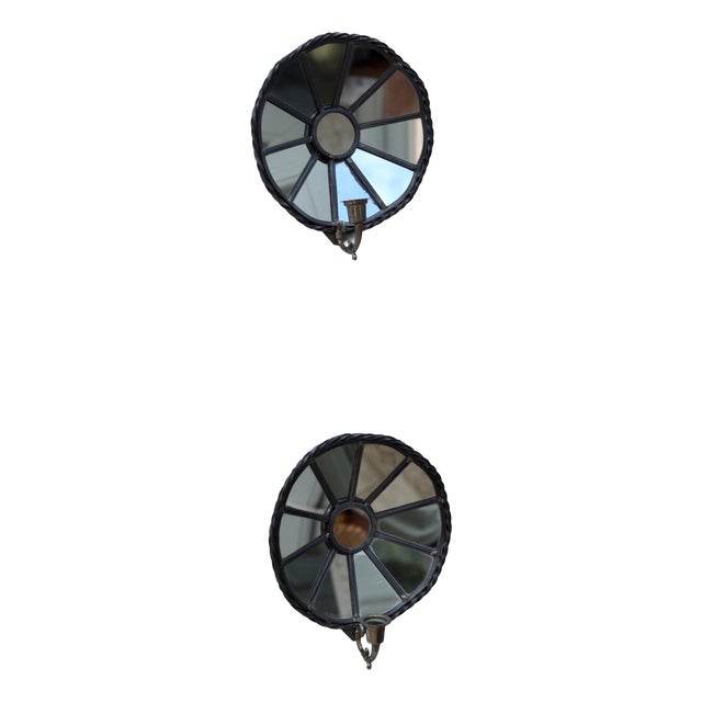 Vintage Sun Mirror Sconces in Pewter by Klöva Hallar, Set of 2 For Sale
