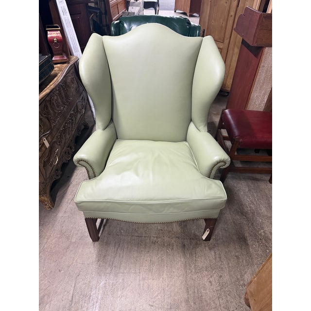 Leather Kittinger Chippendale Wingback Chair For Sale - Image 15 of 16