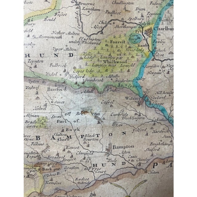 Paper Rare Antique 17th Century Hand Colored Oxford Shire Robert Morden Map Engraving For Sale - Image 7 of 13