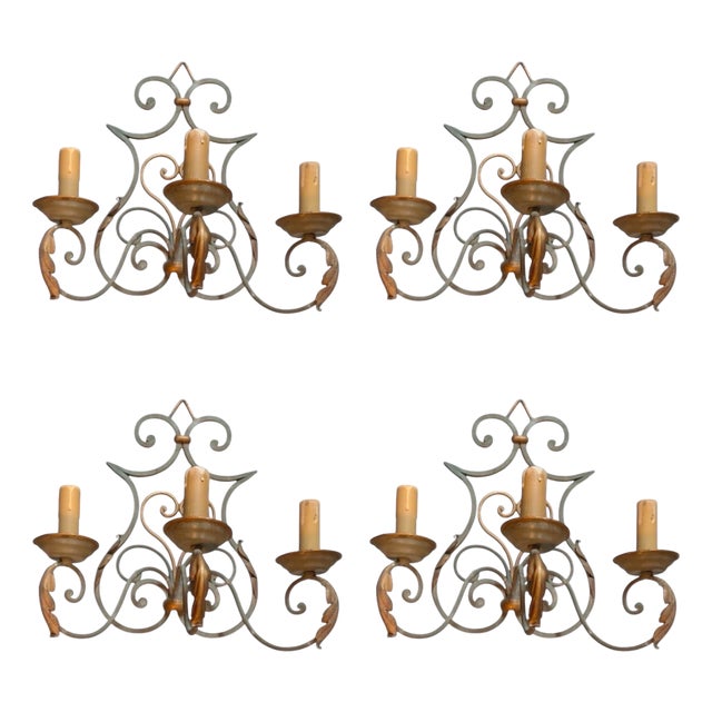 French Art Deco Wrought Iron Castle Wall Sconces, 1925, Set of 4 For Sale