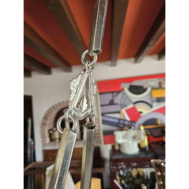 Large Art Deco Chandelier in Chromed Metal and Depowed Glass, 1930s For Sale - Image 17 of 18