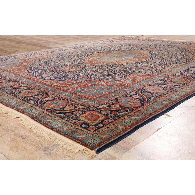 Navy Blue Late 19th Century Persian Tabriz Rug, 08'08 X 11'10 For Sale - Image 8 of 10
