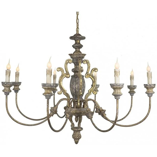 8-Light Carved Wood Chandelier Overall measurements (inches) 35H x 43W x 43D. Overall Condition is New. Material(s):...