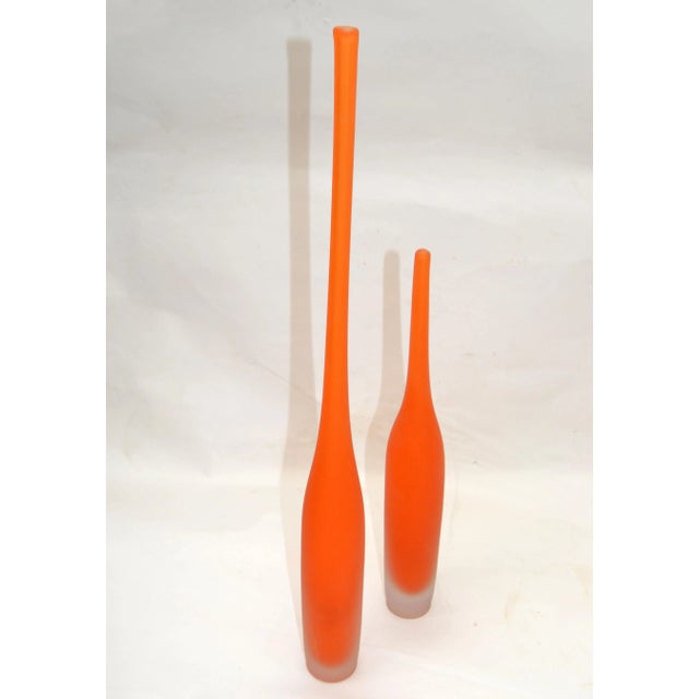 1980s Set of 2 Italian Orange Scavo Glass Wheat Vases, Vessel Mid-Century Modern 1980 For Sale - Image 5 of 12