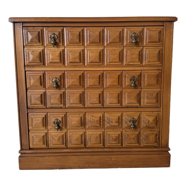 1970’s Vintage Paneled Front Wood Small Bar Cabinet With Marble Top For Sale