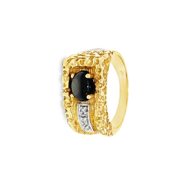 Late 20th Century Vintage 14k Yellow Gold Oval Cat's Eye Chrysoberyl and Diamond Ring, Size 9.25 For Sale - Image 5 of 7