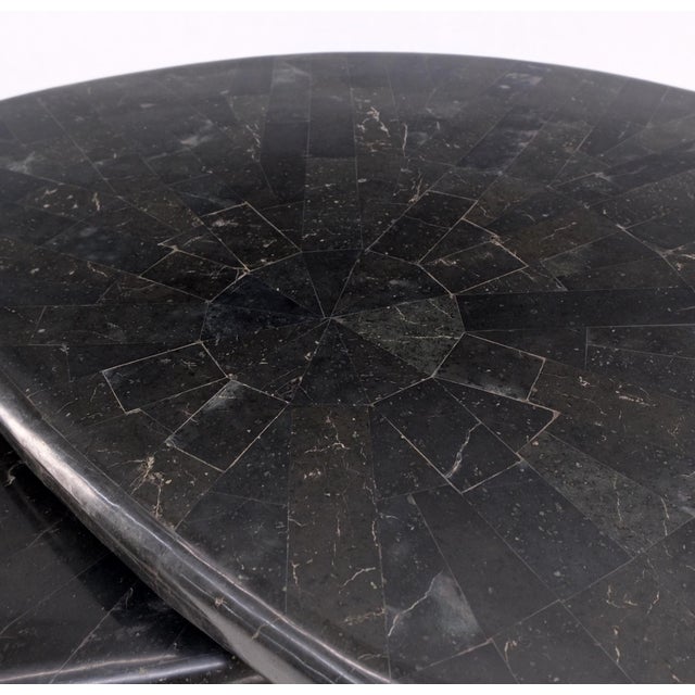 1970s Swivel Adjustable Round Top Black Tessellated Marble Coffee Table For Sale - Image 5 of 11