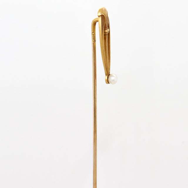 Signed Brassler Co. Art Deco 14k Yellow Gold & Seed Pearl Stick Pin For Sale - Image 9 of 13