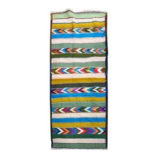 Turkish Kilim Hand Knotted Wool Rug 3’7” X 7’1” For Sale