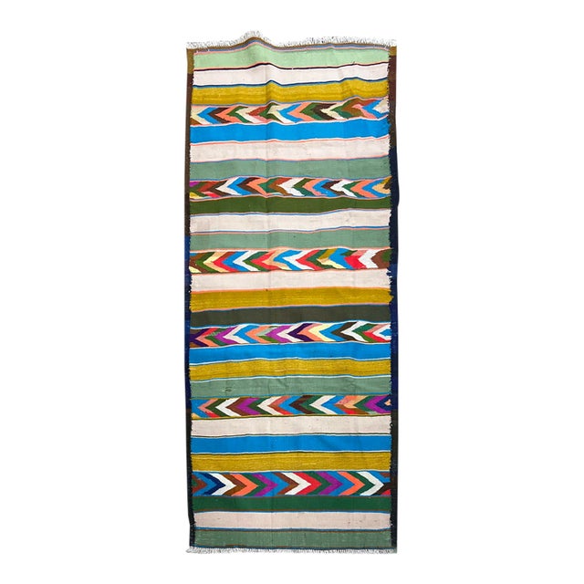 Turkish Kilim Hand Knotted Wool Rug 3’7” X 7’1” For Sale