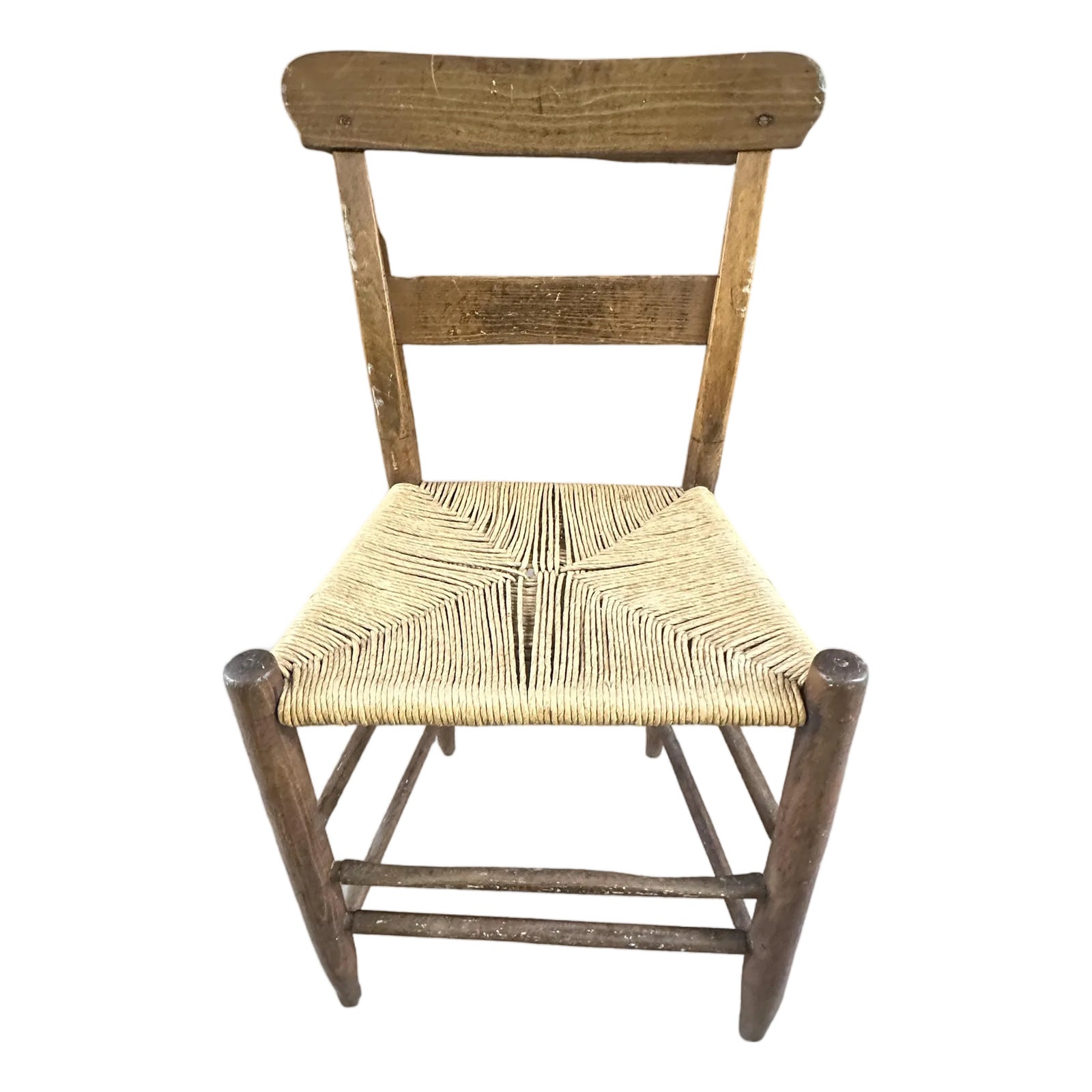 Mid 20th Century Rustic Spindle-Back Chair With Woven Rush Seat | Chairish