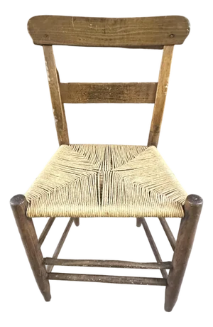 Mid 20th Century Rustic Spindle-Back Chair With Woven Rush Seat