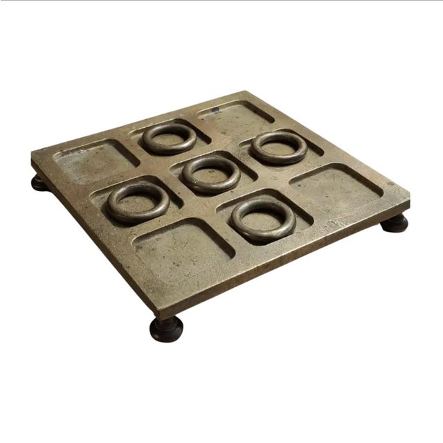 Sarreid Ltd. Sarreid Ltd. Brass Tic Tac Toe Footed Board Game Set For Sale - Image 4 of 10