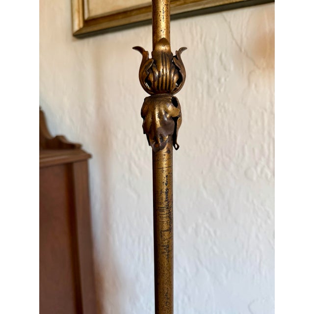 Antique Art Deco Floor Standing Bridge Arm Lamp 59", Ornate Gold & Green Floral For Sale - Image 4 of 11