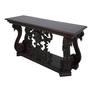 High Carved Mahogany Neoclassical Console Table For Sale
