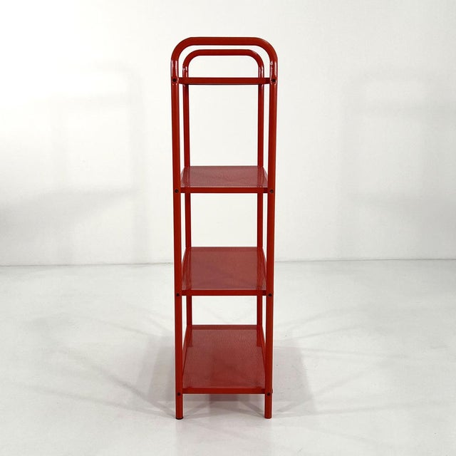 Red Standing Shelf in Perforated Metal, 1980s For Sale - Image 4 of 8