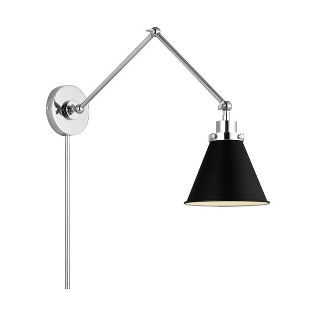 Chapman & Myers by Visual Comfort Studio Wellfleet Double Arm Cone Task Sconce, Midnight Black & Polished Nickel For Sale - Image 4 of 7