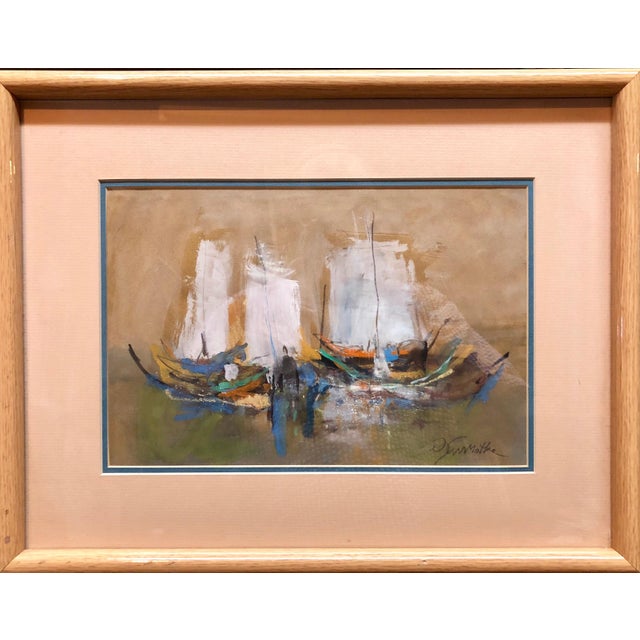 Mid 20th Century Motke Blum, Israeli Modernist Abstract Expressionist Gouache Painting Boats For Sale - Image 5 of 5