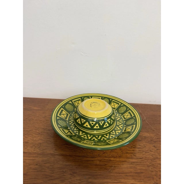 Ceramic Vintage Mexican Pottery Chip & Dip Serving Set Hand Painted Yellow Green 2Pc For Sale - Image 7 of 14