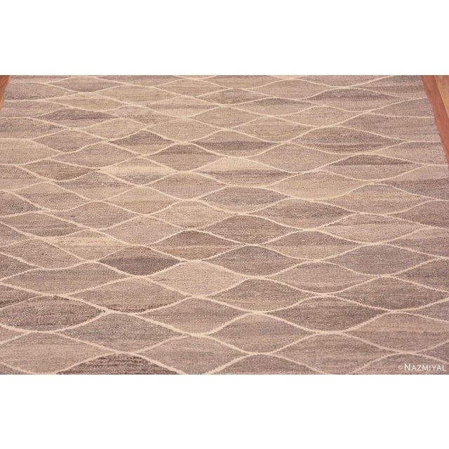 Textile Neutral Earthy Long and Narrow Modern Hallway Flatweave Runner Kilim For Sale - Image 7 of 8