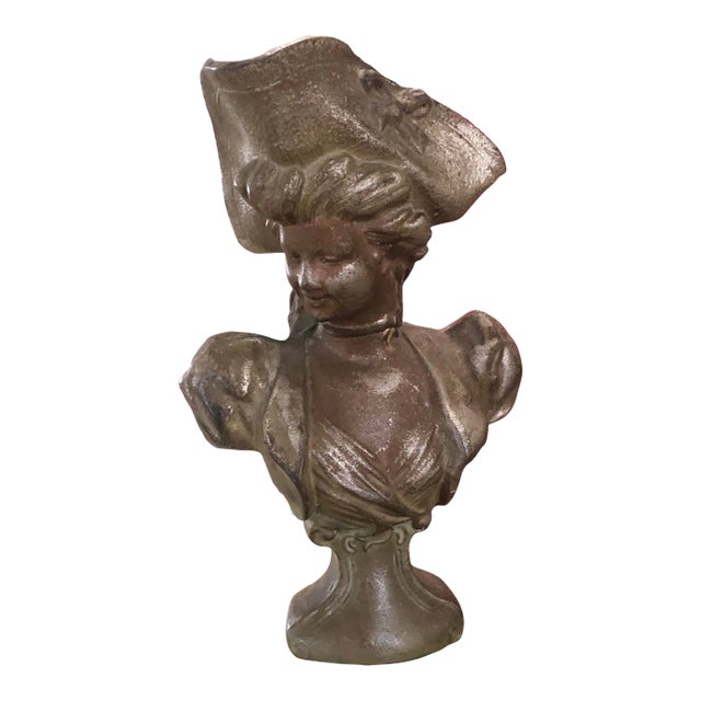 Antique Spelter Bust on Marble Victorian Woman For Sale