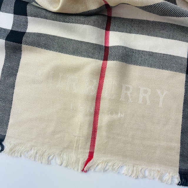 Textile Burberry Beige Plaid Wide 100% Cashmere Scarf For Sale - Image 7 of 8