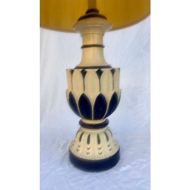 Mid 20th Century Mid- Century Modern Blue and White Lotus Leaf Plaster Lamp and Shade For Sale - Image 5 of 8