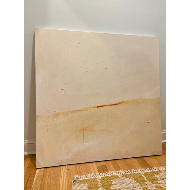 Acrylic on canvas, 48 x 48 x 1.5. Edges painted the same creamy white as the background, back wired, ready to hang. Signed...